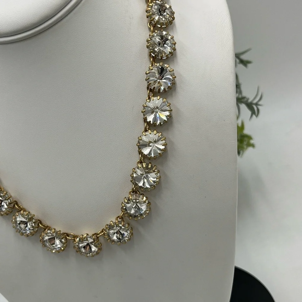 J.‎ Crew Crystal Clear Shimmering Rivoli Gold Tone Statement Necklace